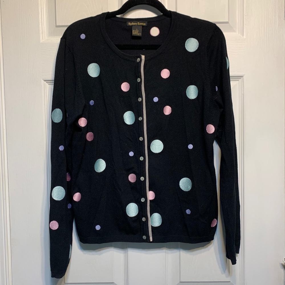 Sydney Easton Cardigan Large Black Polka Dot Pastel Whimisgoth Mod Retro Sweater